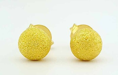 #ad SANDBLAST BALL 7 mm STUD EARRINGS 22k YELLOW GOLD New with FREE gift box $493.85