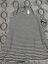 Express Size Large Fit and Flare Black White Striped T-shirt Dress NWT