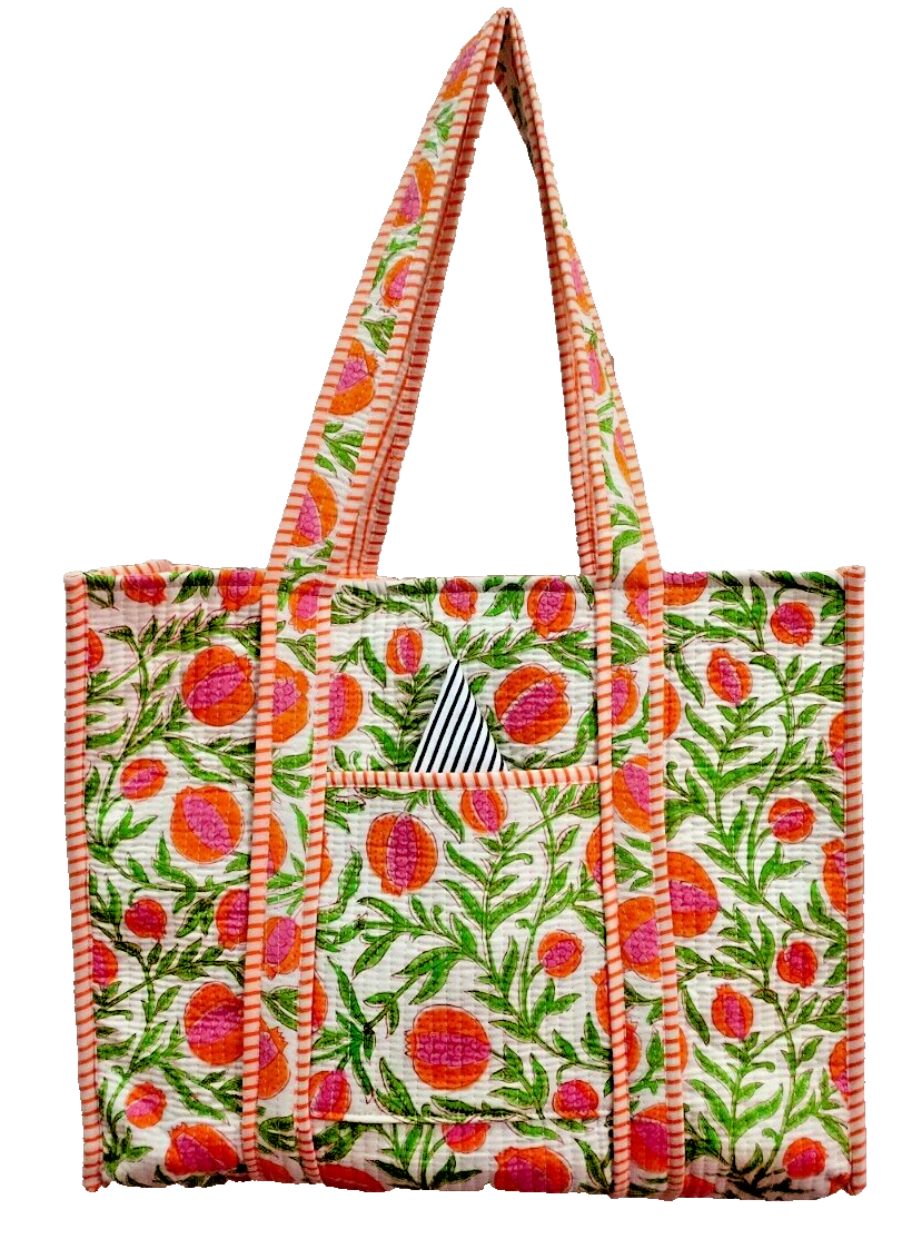 Handmade Cotton Block Print Grocery Tote Bag 18x17x6 Inches Eco-Friendly Stylish Carryall
