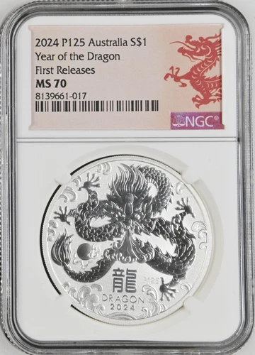 2024 Australia Perth Lunar Series Year of the Dragon 1 oz Silver NGC MS70 FR