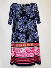 Eliza J Blue Pink Floral Shift Dress Size 2 Office Formal