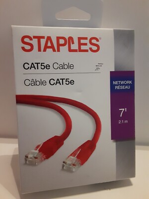 Authentic Staples CAT5e Networking Cable 7' Orange Connect Computer ...