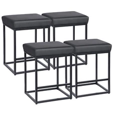 Set Of 4 Backless PU Leather Bar Stools Seats Footrest Suitable Height Durable