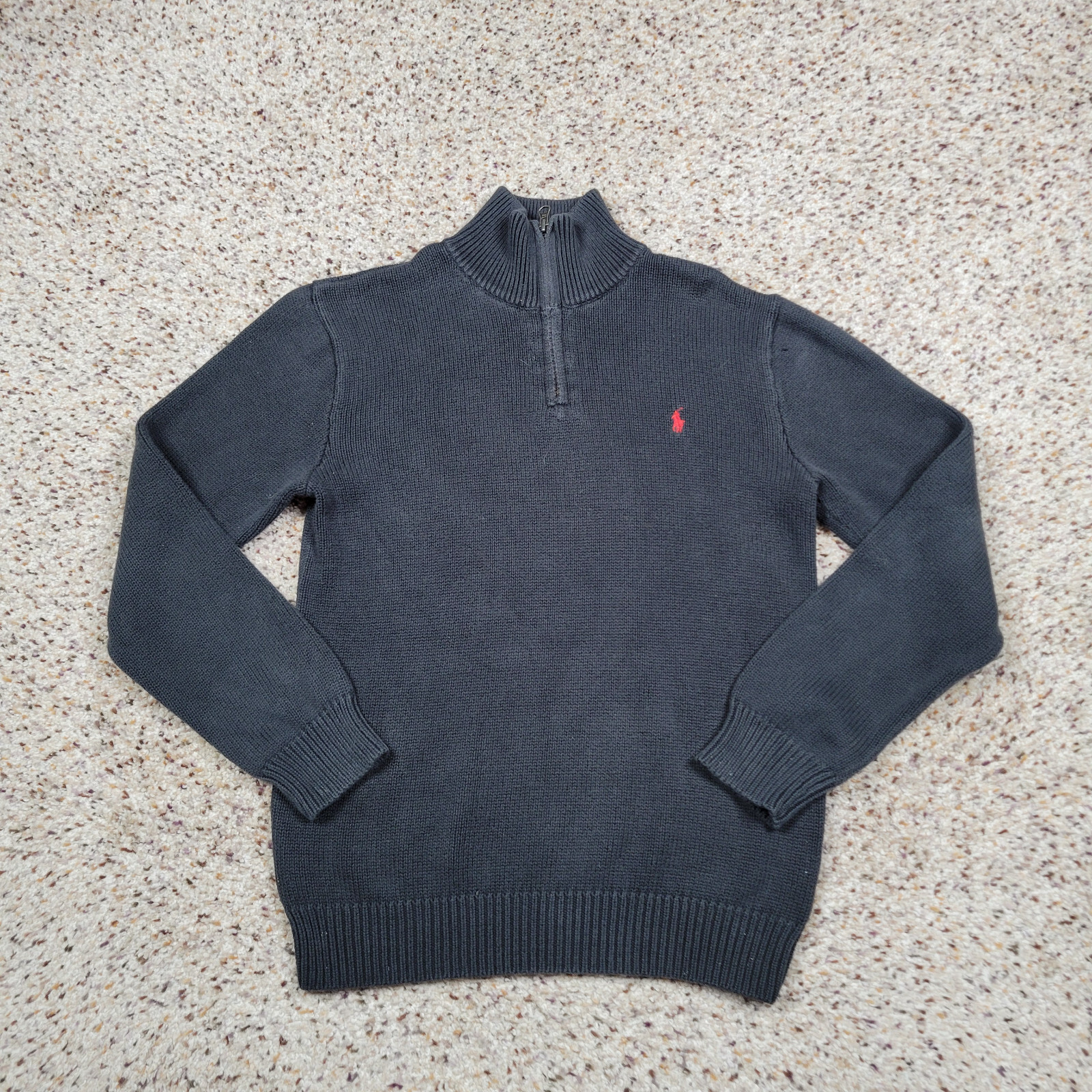 Felpa Polo Ralph Lauren Ragazzi XL Nero Rosso Pony 1 4 Cerniera Lavorata a Maglia LEGGI*