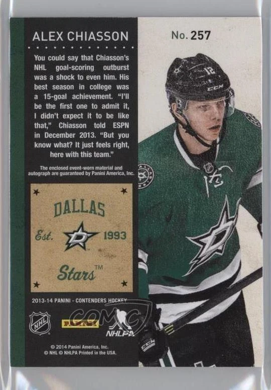 2013 Playoff Contenders Ticket Signatures Alex Chiasson RPA Rookie Patch Auto RC - Image 2 of 2