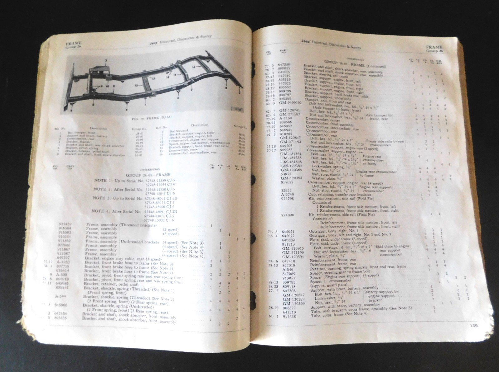 Vintage Jeep Universal Parts List Manual for CJ-3B, CJ-5, CJ-6, DJ-3A Feb 1962