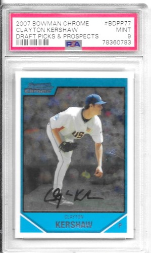2007 BOWMAN CHROME DRAFT PICKS & PROSPECTS CLAYTON KERSHAW RC. PSA MINT 9