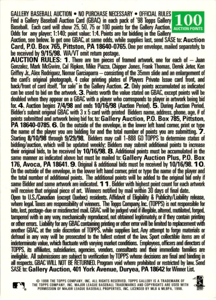 1998 Topps Gallery Player's Private Issue Auction Point Brian Jordan St. Louis - Image 2 of 2