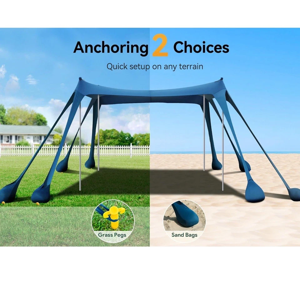 10x10 Pop Up Beach Tent Sun Shelter UPF50+, Ground Pegs and Stability Poles - Image 4 of 4