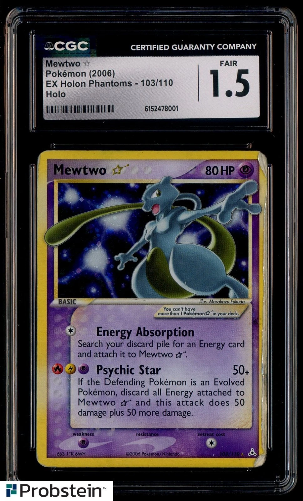 2006 Pokemon Gold Star EX Holon Phantoms #103/110 Mewtwo Holo CGC 1.5 FR