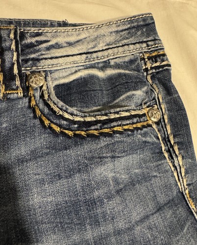 Miss Me Jeans Womens 32 Boot Cut Stretch Distressed Denim 34 Inseam - Picture 4 of 18