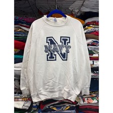 Vintage Soffe Sweats Navy Pullover Sweatshirt White Mens XL Made in USA Raglan