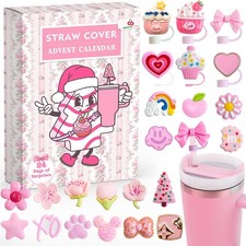 Advent Calendar 2025-24 Days of 10mm Straw Toppers for 30Oz 40Oz Pink