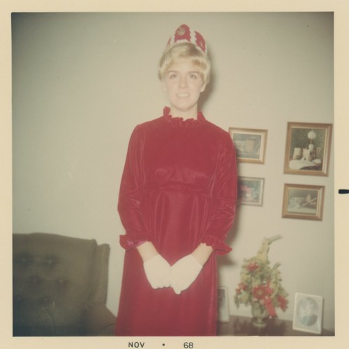 Teen Girl Velvet Gown Crown Homecoming Queen Prom Pageant 1968 Snapshot