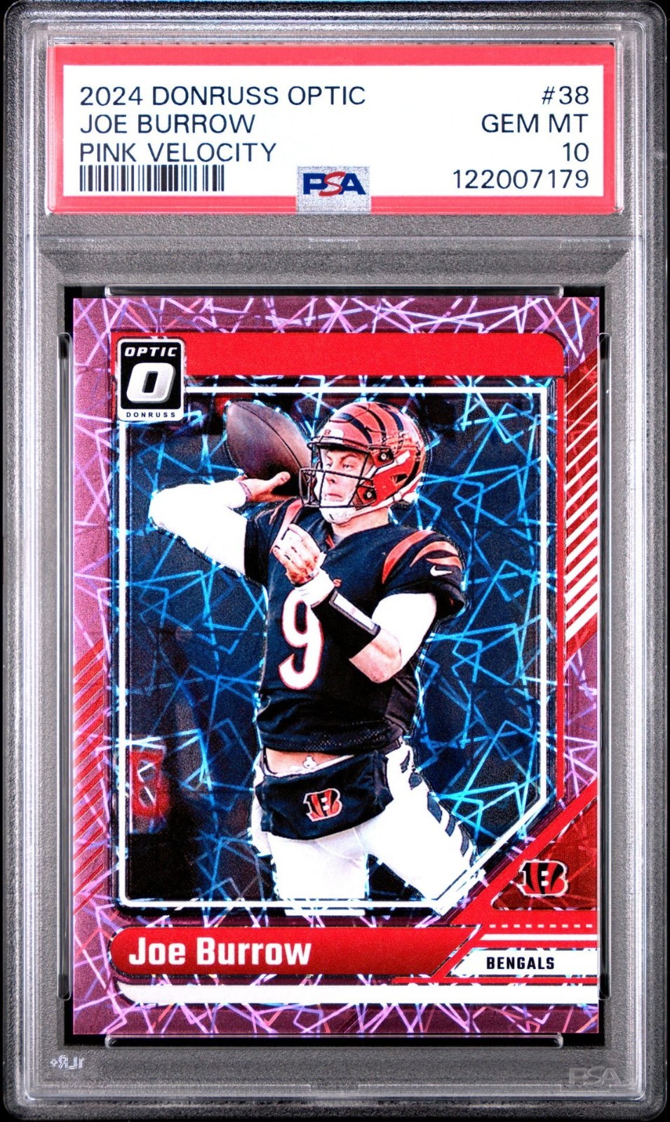 Joe Burrow 2024 Panini Donruss Optic Pink Velocity #/80 PSA 10