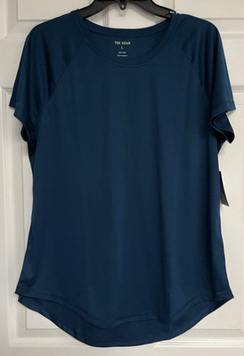 TEK GEAR Dry Tek Dark Teal Blue SS Athletic Workout Pullover T-Shirt Top L NEW