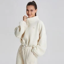 2025 New AIo Yoga Polar Fleece Jacket Full Zip Drawstring Cropped Fit Women Coat