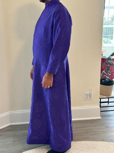 Clergy Robe Cassick, Deep Purple, Silk Lined with Ornamental Cross Pattern
