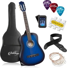 Ashthorpe 38-inch Beginner Acoustic Guitar Package (Blue), 38 Inch, Blue 