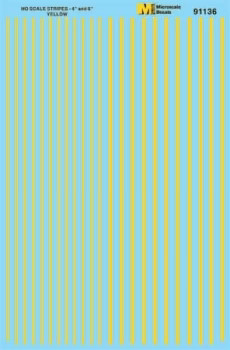 Microscale Decals HO Scale Stripes 4'' and 6'' Widths Yellow 91136