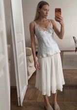Vintage Jonquil by Diane Samandi Light Blue Silk Lace Trim Camisole Top Size S