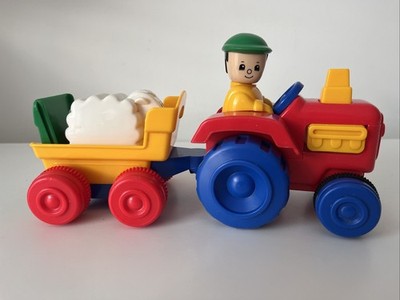 Tomy Farmer Traktor Schafwagen Pick Up N Go Spielzeug Vintage 1990 funktionsfähig