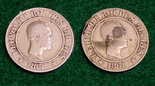 2x 1861 Belgium 20 Centimes Copper-Nickel Leopold I Vtg Old World Coin XF Toning