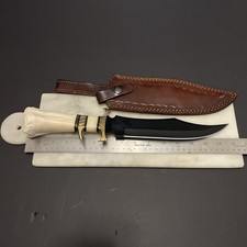 Extra Large High Carbon Steel Bowie knife w Bone handle  leather sheath