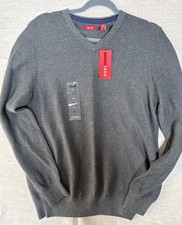 IZOD Fine Gauge Preppy Essential V-Neck Men's Sweater Carbon Gray Sz S NWT