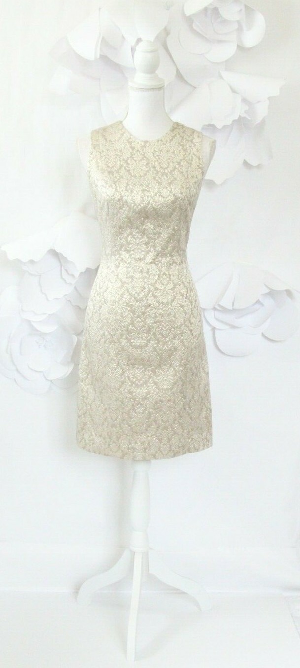 Tracy Reese Jacquard Brocade Cocktail Dress Women's 8 Gold Sleeveless Party-image