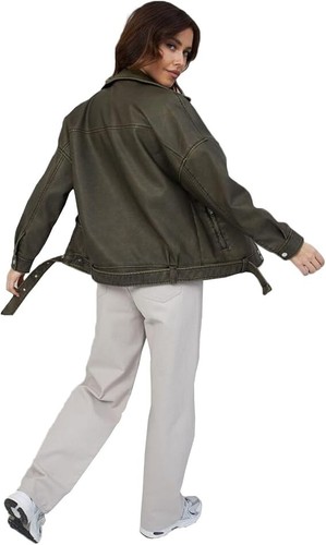 LY VAREY LIN Women's Faux Leather Motorcycle Zip Up Long Sleeve Short Jacket - Picture 5 of 13