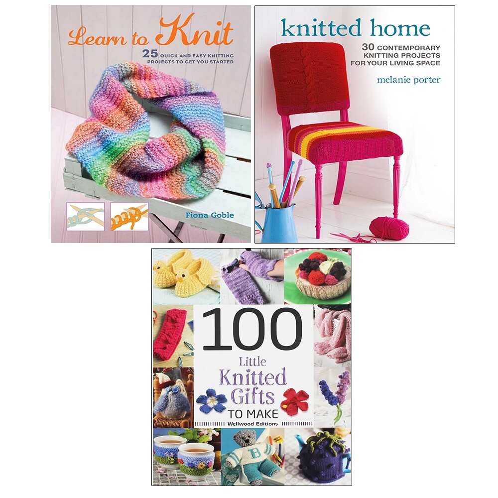 Learn to Knit Fiona Goble, 100 Little Knitted Gifts,Knitted Home 3 Books Set