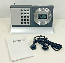 Portable Digital FM Radio Clock w/ Dual Ports, Earbuds, Stand - NEW