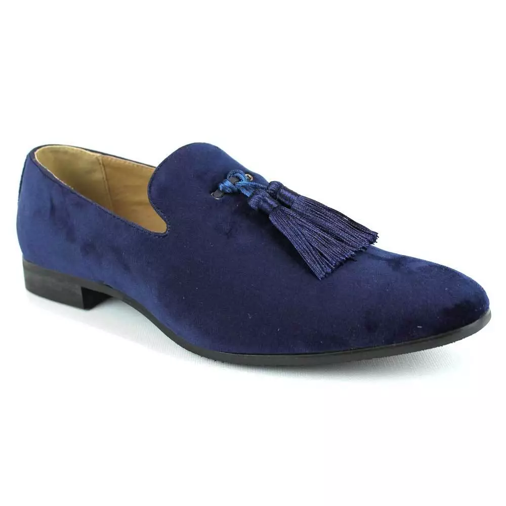 Royal Blue Velvet Loafers with Gold Tassels