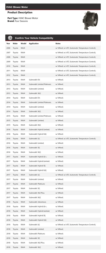 Двигатель вентилятора 4 сезона 2007 2008 2009 2010 2011 для Toyota RAV4 2006-2018 годов выпуска - Изображение 2 из 4
