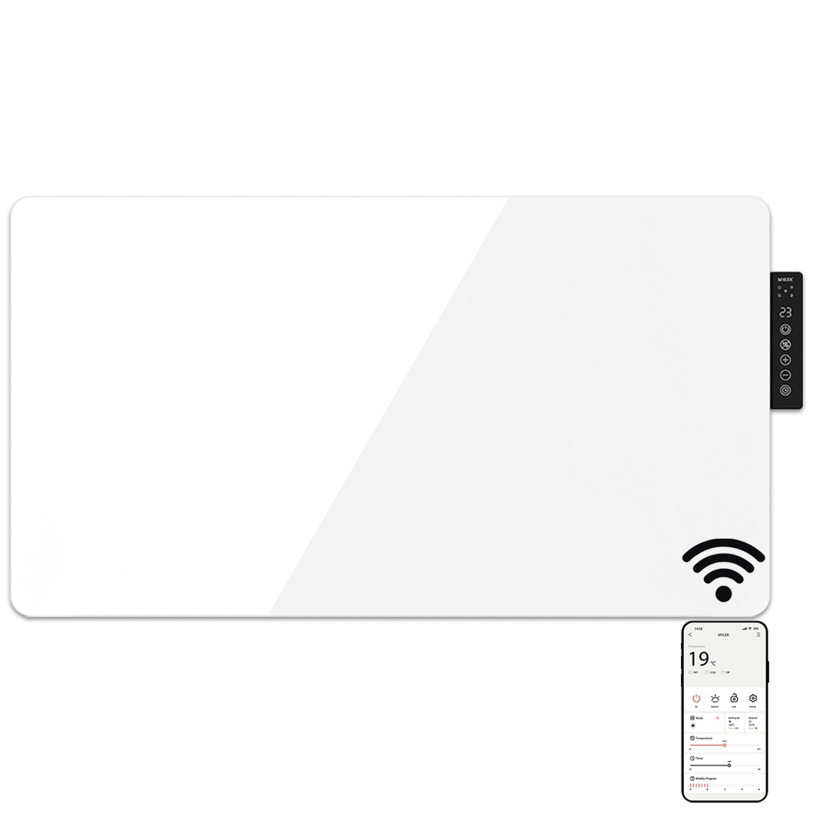 Mylek Glass Radiator White WIFI Panel Heater Timer Thermostat Eco 2KW