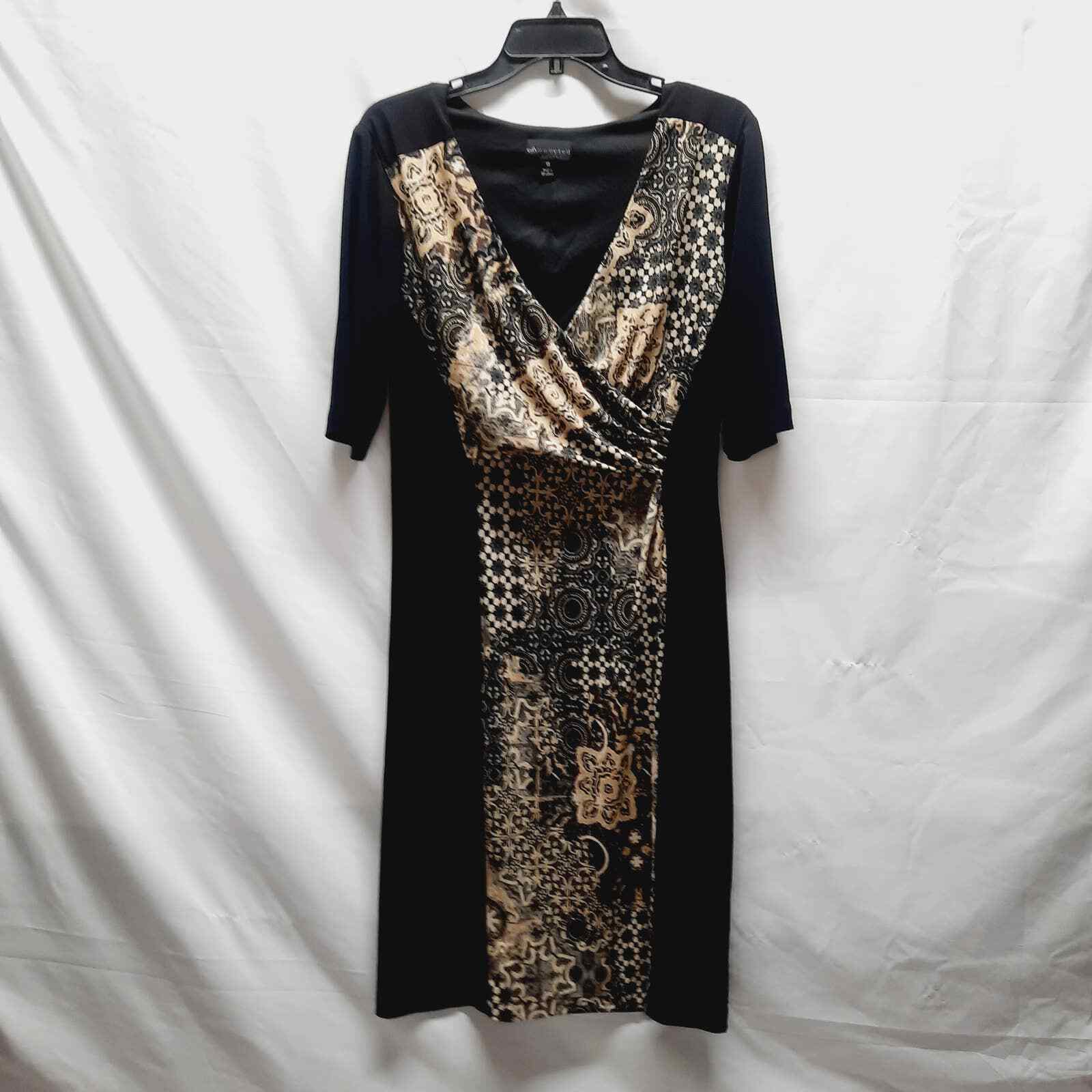 Connected Apparel Black Tan Patterned Wrap Top Sl… - image 1