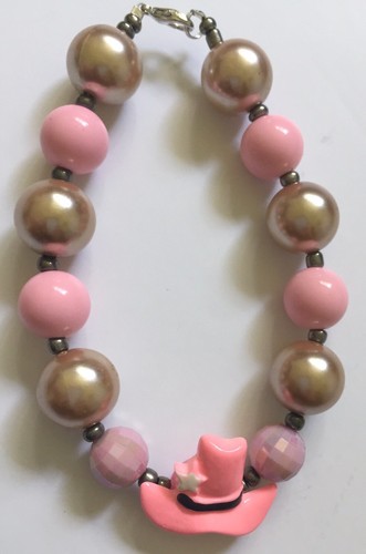 New! Cowgirl Hat Bracelet Custom Made Boutique Bead Bracelet 10 in Pink - 第 1/5 張圖片