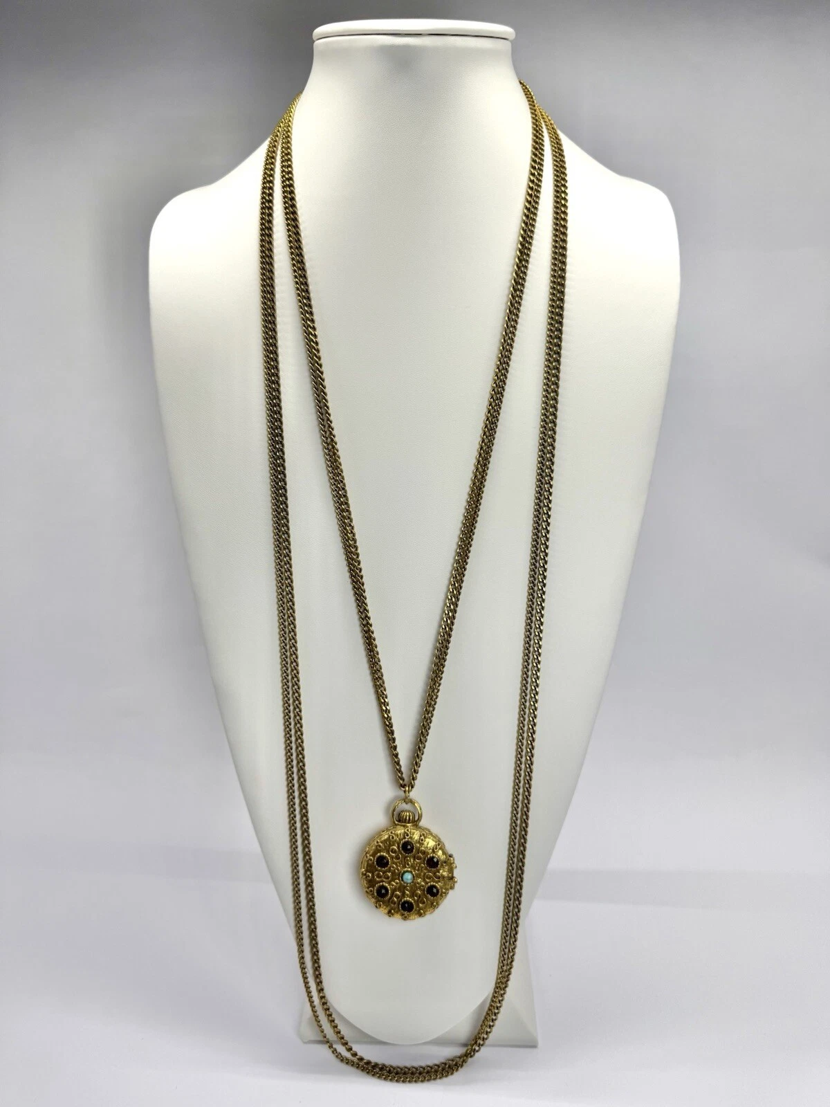 GOLDETTE Locket Pillbox Multi Strand Chain Vintage Necklace Jewelry N41 30”-40”