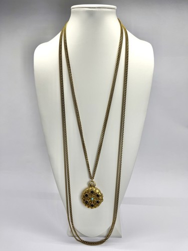 GOLDETTE Locket Pillbox Multi Strand Chain Vintage Necklace Jewelry N41 30”-40”
