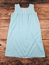 VTG 80s Katz Women M Light Blue Lingerie Night Gown Lace Trim Poly Cotton EUC