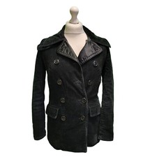 Corduroy  Pea Coat Jacket Women's Denim & Supply Black Cord Rever Collar S 8