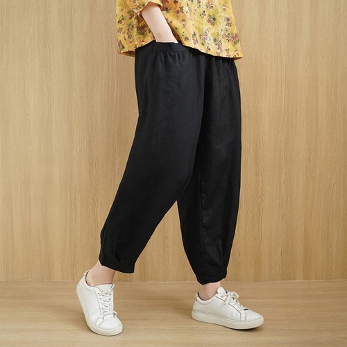 Womens Linen Cotton Crop Pants Loose 