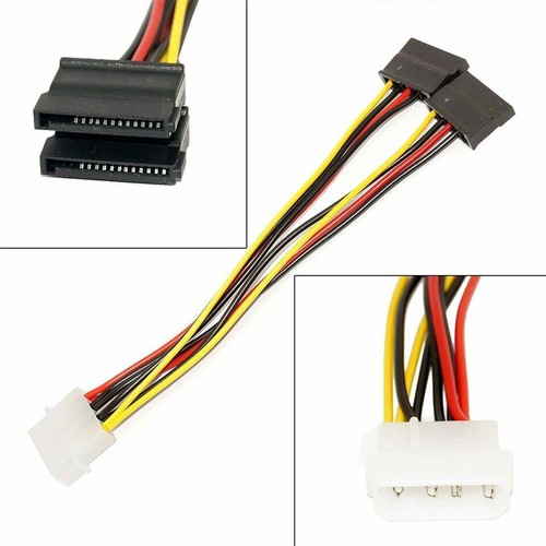 15cm 15Pin SATA Male To 4 Pin Dual Female Molex Cable Serial ATA Lead For PC CPU - Picture 3 of 6