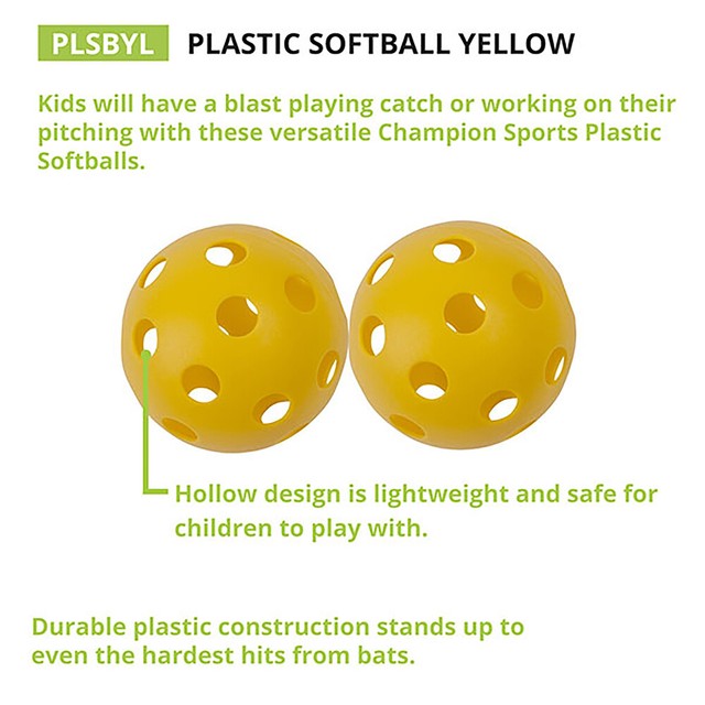 Champion Sports Yellow Plastic Softballs Hollow Wiffle Balls for Sport Practice for sale online