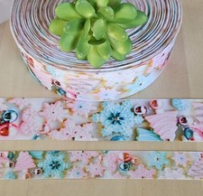 7/8  1.5" 1 YD Christmas Cookie Grosgrain Ribbon Snowflake Cookies Xmas Bulbs