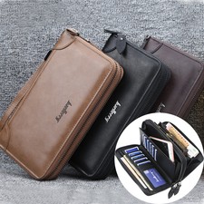 Men's Long Clutch Business Leather Zipper Wallet Checkbook Phone Purse Handbag
