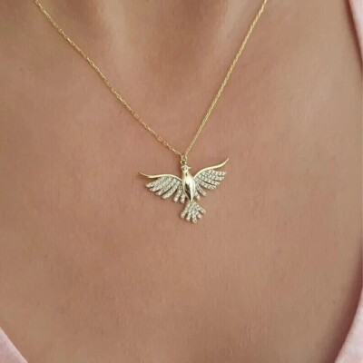 2 kt runder Moissanit fliegende Taube Vogel Anhänger Geschenk 14 K Gelbgold plattiert