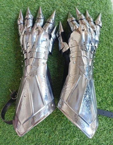 Medieval Nazgul Etching Gloves Set ~ Medieval Knight Gothic Gauntlet Gloves Pair - Picture 2 of 9