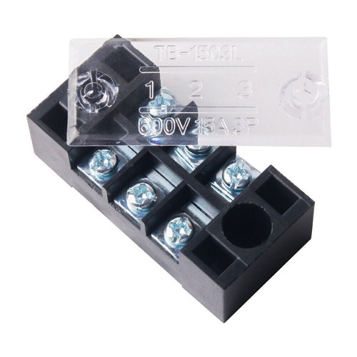 5pcs Screw Barrier Terminal Block Strip 600V 15A Dual Row 3-Position with Cover - Picture 3 of 6